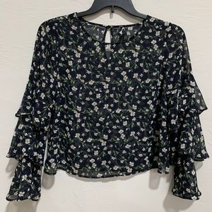 Floral Blouse with Layered Sleeves